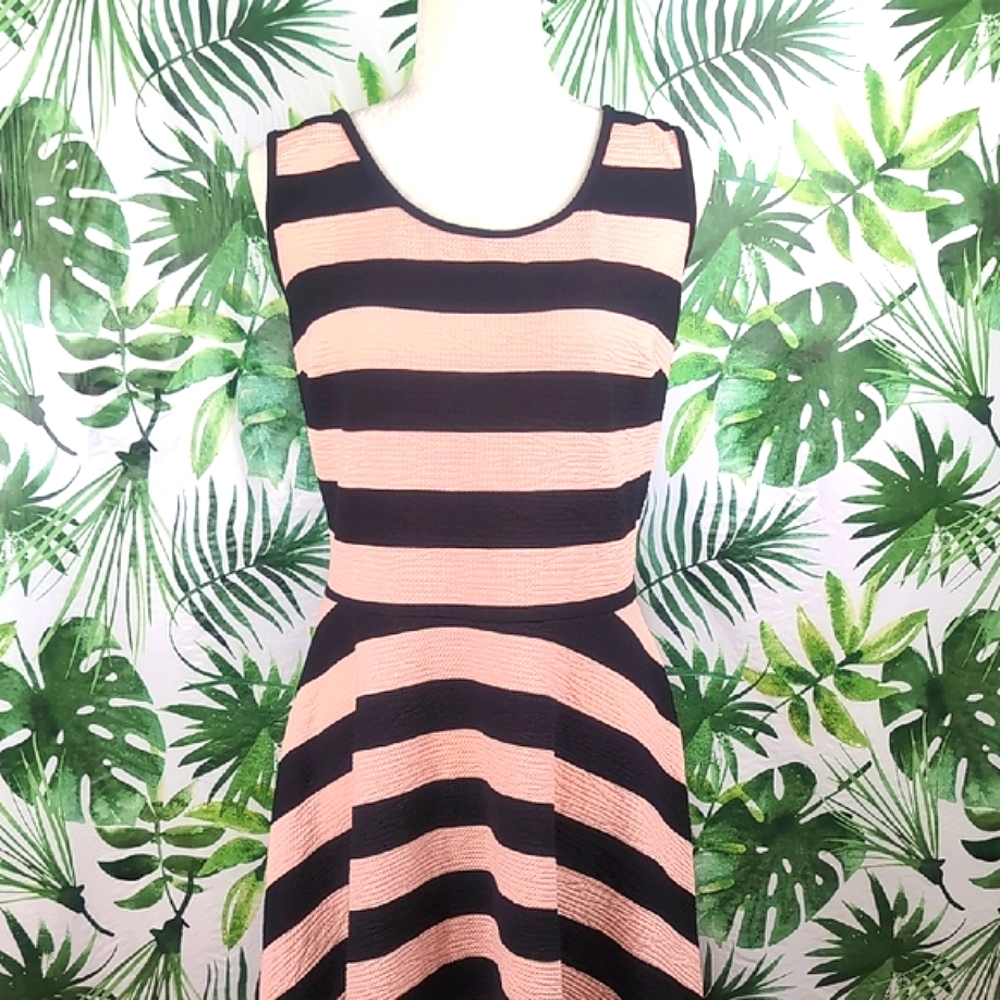 Janette Plus Pink & Black Striped Midi Dress (Size: 1 XL)